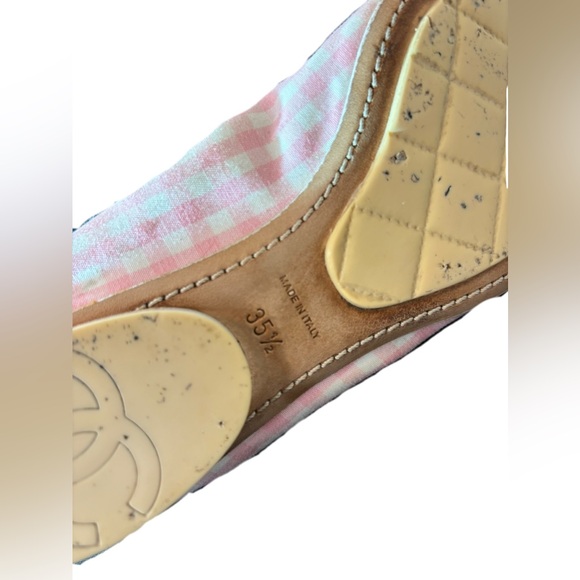 CHANEL Ballerines Light Pink Fabric White Leather Trim Flats EU 35.5 US 5 - Picture 5 of 11